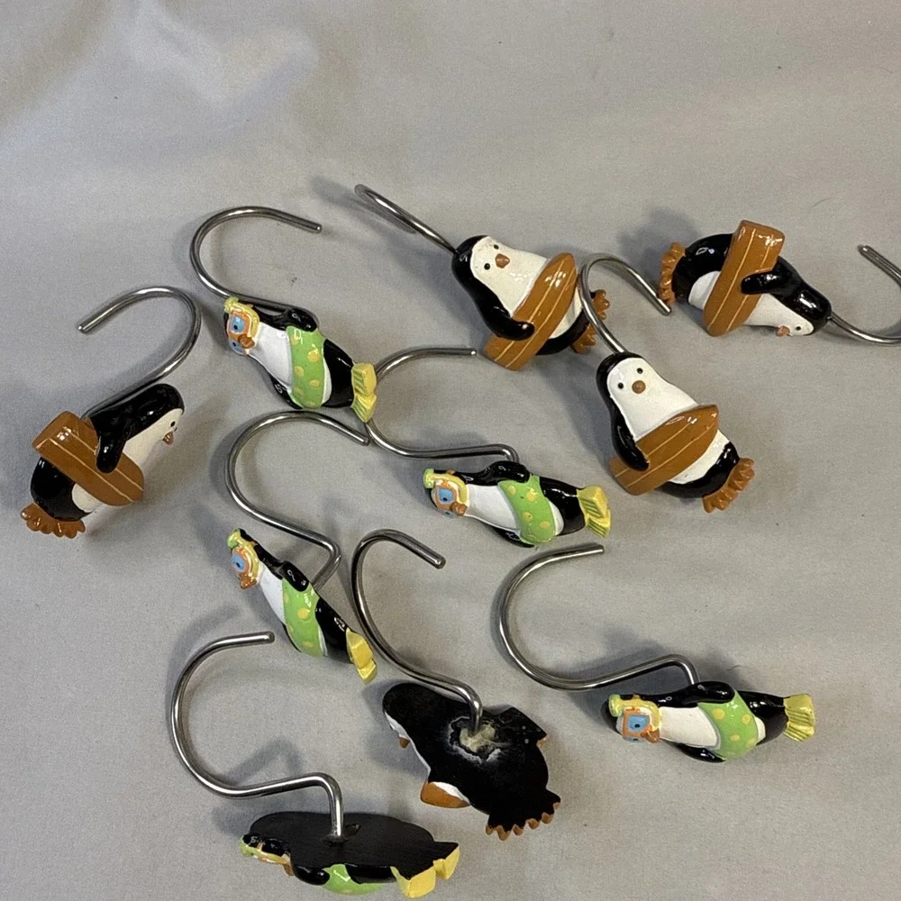 Vintage Target Penguin Party Shower Curtain Hooks Rings Resin Set of 10